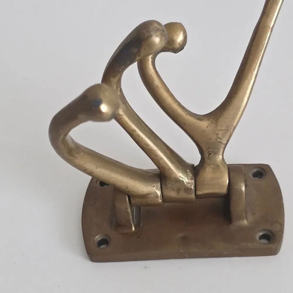 Brass 3 Hook Folding Wall Mount Coat Hat Hook